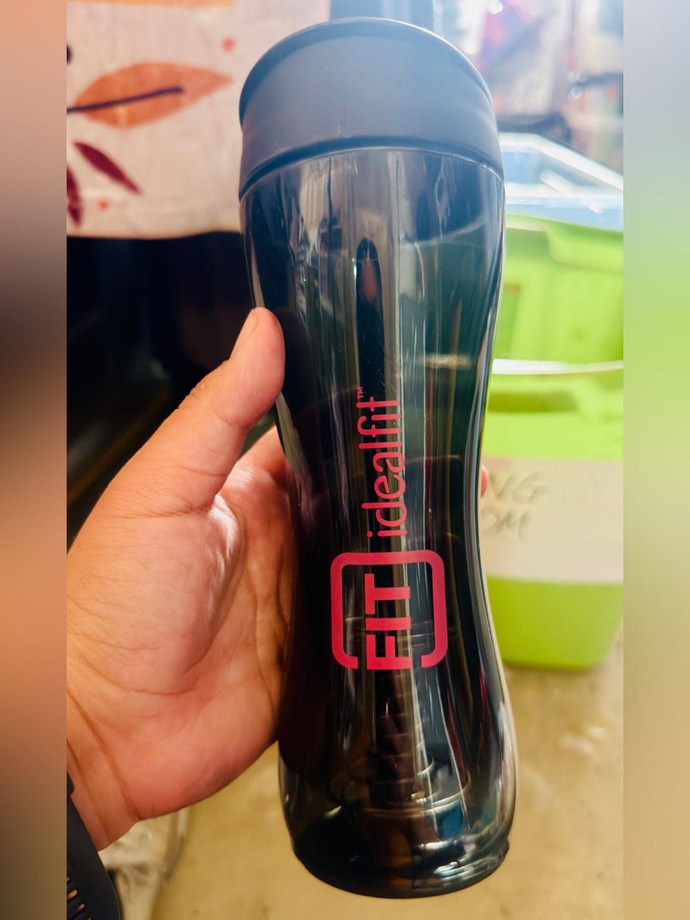 FIT IdealFit Black Travel Shaker Bottle with Pink Logo